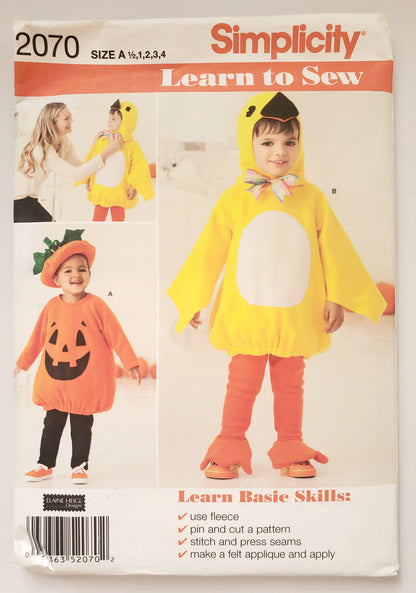 SIMPLICITY Sewing Pattern 2070 Toddler Halloween Costume SIZE 1/2, 1,2,3,4