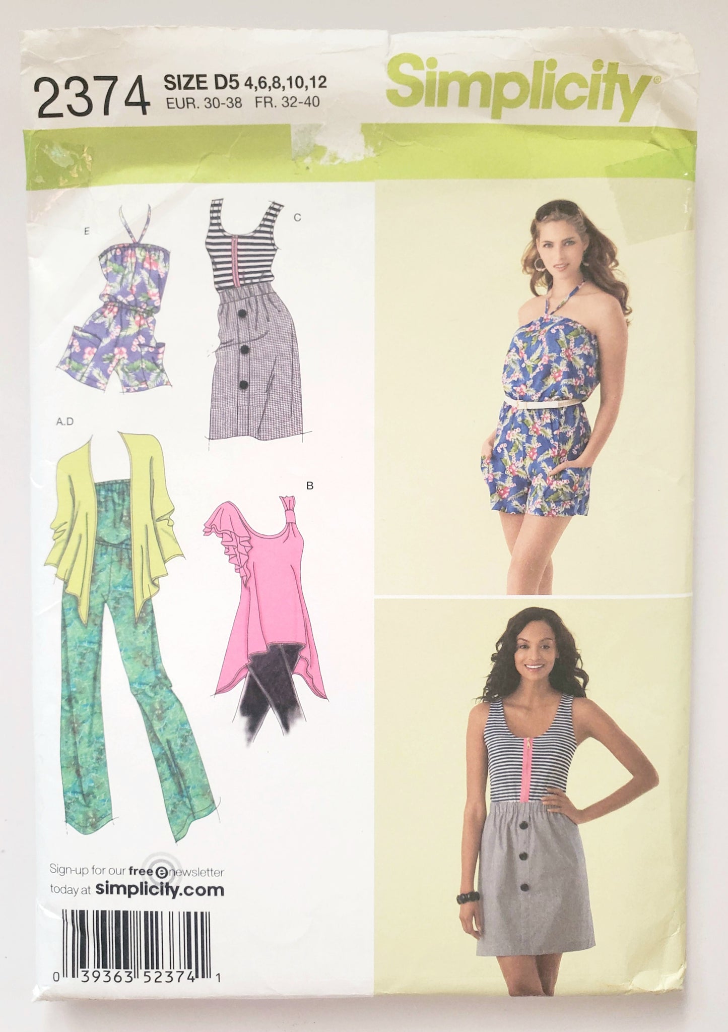 SIMPLICITY Sewing Pattern 2374, Jumpsuit, Dress, Knit Cardigan, Girls, Kids, Size 4-12