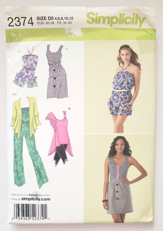 SIMPLICITY Sewing Pattern 2374, Jumpsuit, Dress, Knit Cardigan, Girls, Kids, Size 4-12