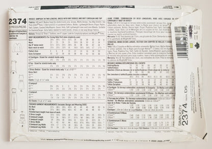 SIMPLICITY Sewing Pattern 2374, Jumpsuit, Dress, Knit Cardigan, Girls, Kids, Size 4-12