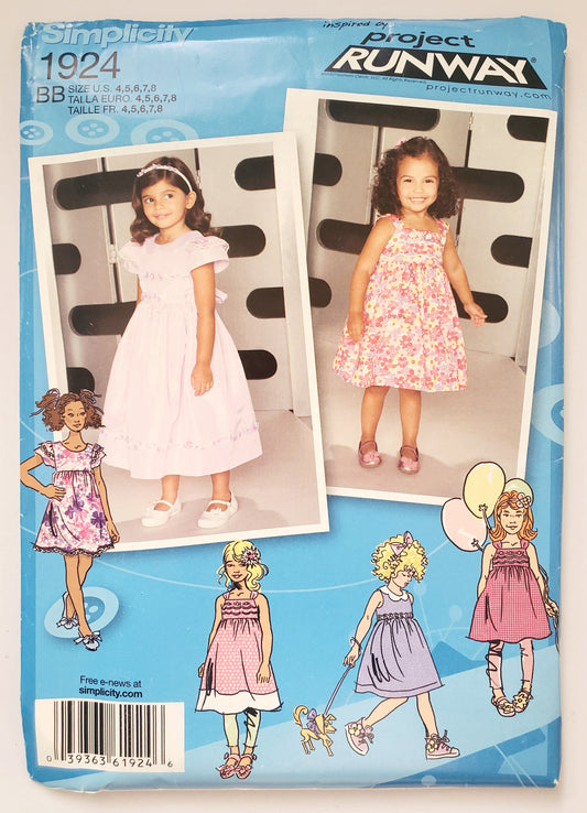 SIMPLICITY Sewing Pattern 1924 Girls Toddlers Dress with Bodice & Trims SIZE 4-8