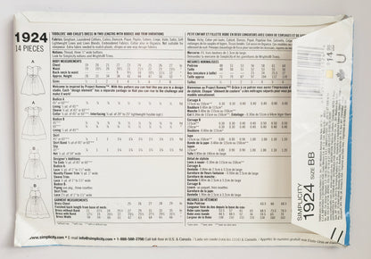 SIMPLICITY Sewing Pattern 1924 Girls Toddlers Dress with Bodice & Trims SIZE 4-8