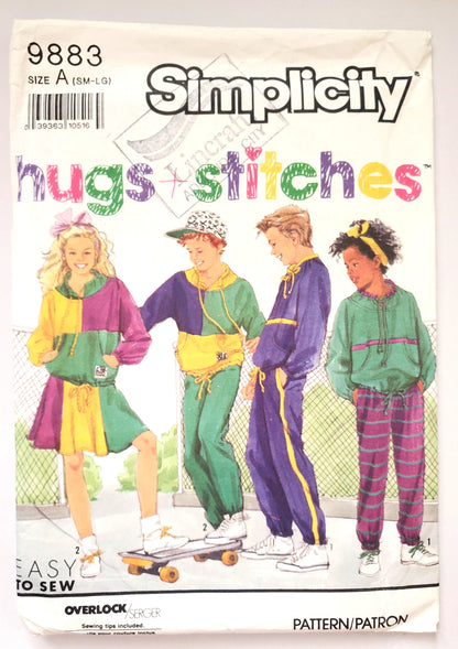 SIMPLICITY Sewing Pattern 9883, Kids, Unisex Knit Pullover Top, Pants, Skirts, Boys, Girls, Size Small - Large