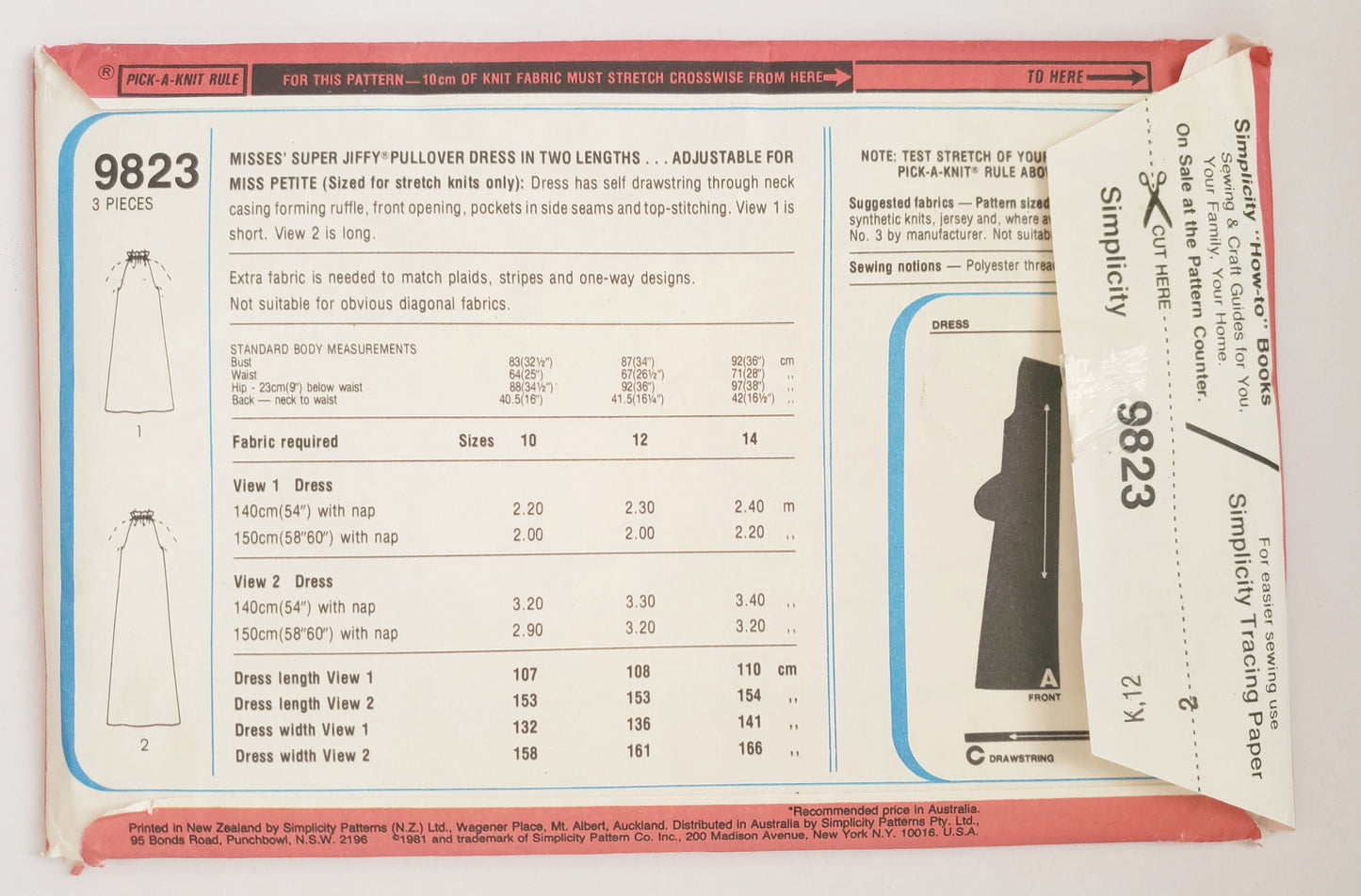 SIMPLICITY Sewing Pattern 9823, Super Jiffy Dress, Size 12