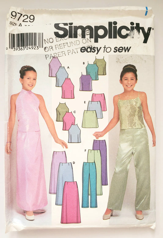 SIMPLICITY Sewing Pattern 9729, Kids, Teens, Girls, Tops, Skirts, Pants, Dance Outfit, Performance Outfit, Special Occasion, Size 7-16