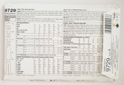 SIMPLICITY Sewing Pattern 9729, Kids, Teens, Girls, Tops, Skirts, Pants, Dance Outfit, Performance Outfit, Special Occasion, Size 7-16