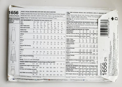 SIMPLICITY Sewing Pattern 1656 Special Occasion Dress. Cocktail, Evening Dress SIZE 4-12