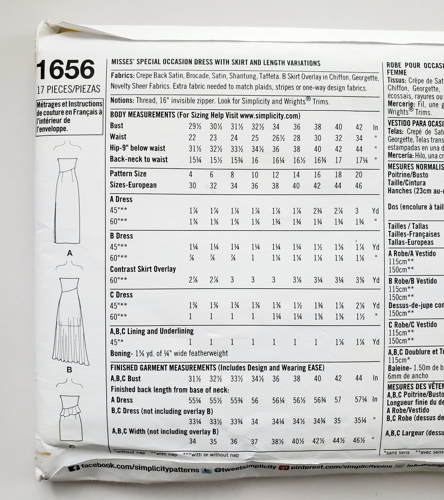SIMPLICITY Sewing Pattern 1656 Special Occasion Dress. Cocktail, Evening Dress SIZE 4-12