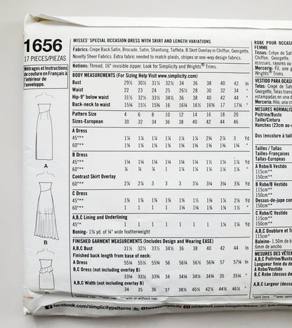 SIMPLICITY Sewing Pattern 1656 Special Occasion Dress. Cocktail, Evening Dress SIZE 4-12