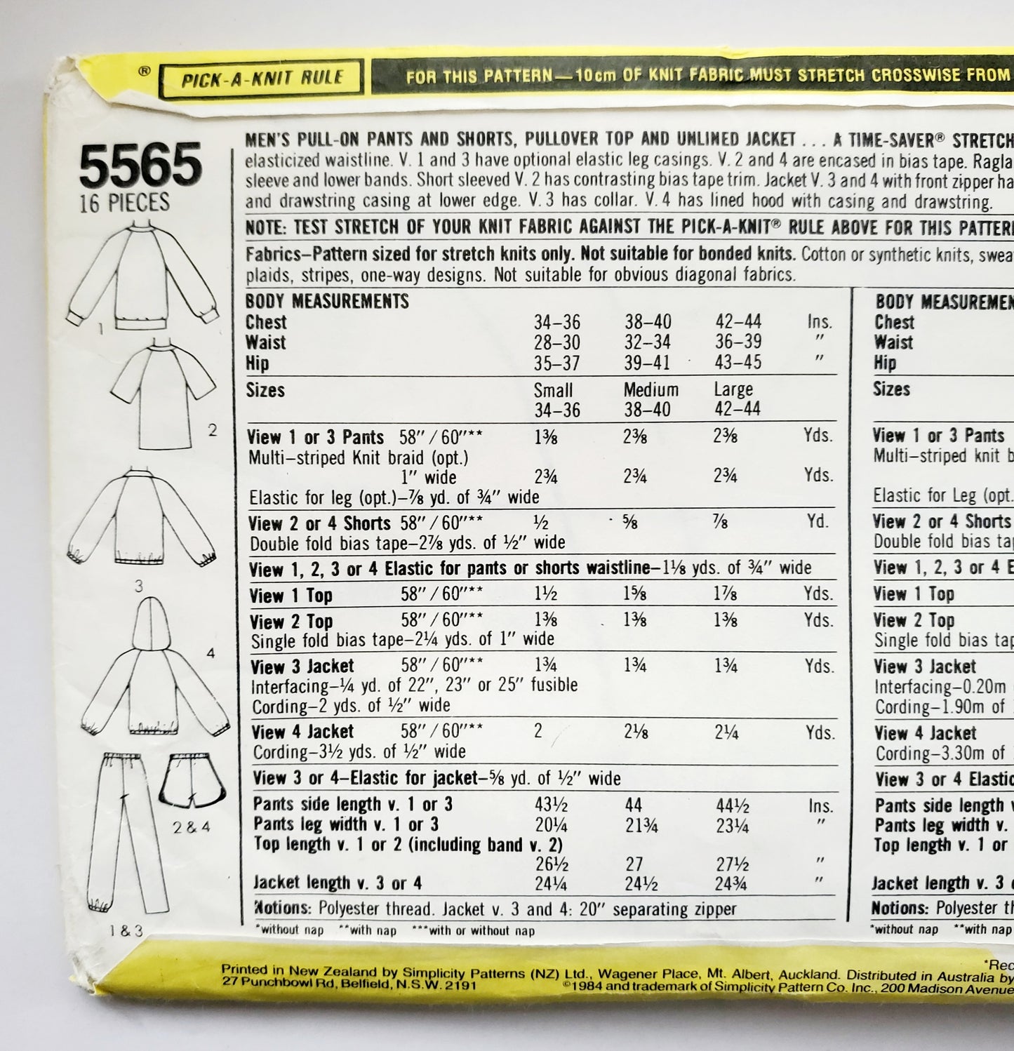 SIMPLICITY Sewing Pattern 5565, Mens, Pants, Shorts, Top, Jacket, Trackpants, Size 38-40