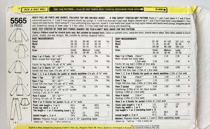 SIMPLICITY Sewing Pattern 5565, Mens, Pants, Shorts, Top, Jacket, Trackpants, Size 38-40