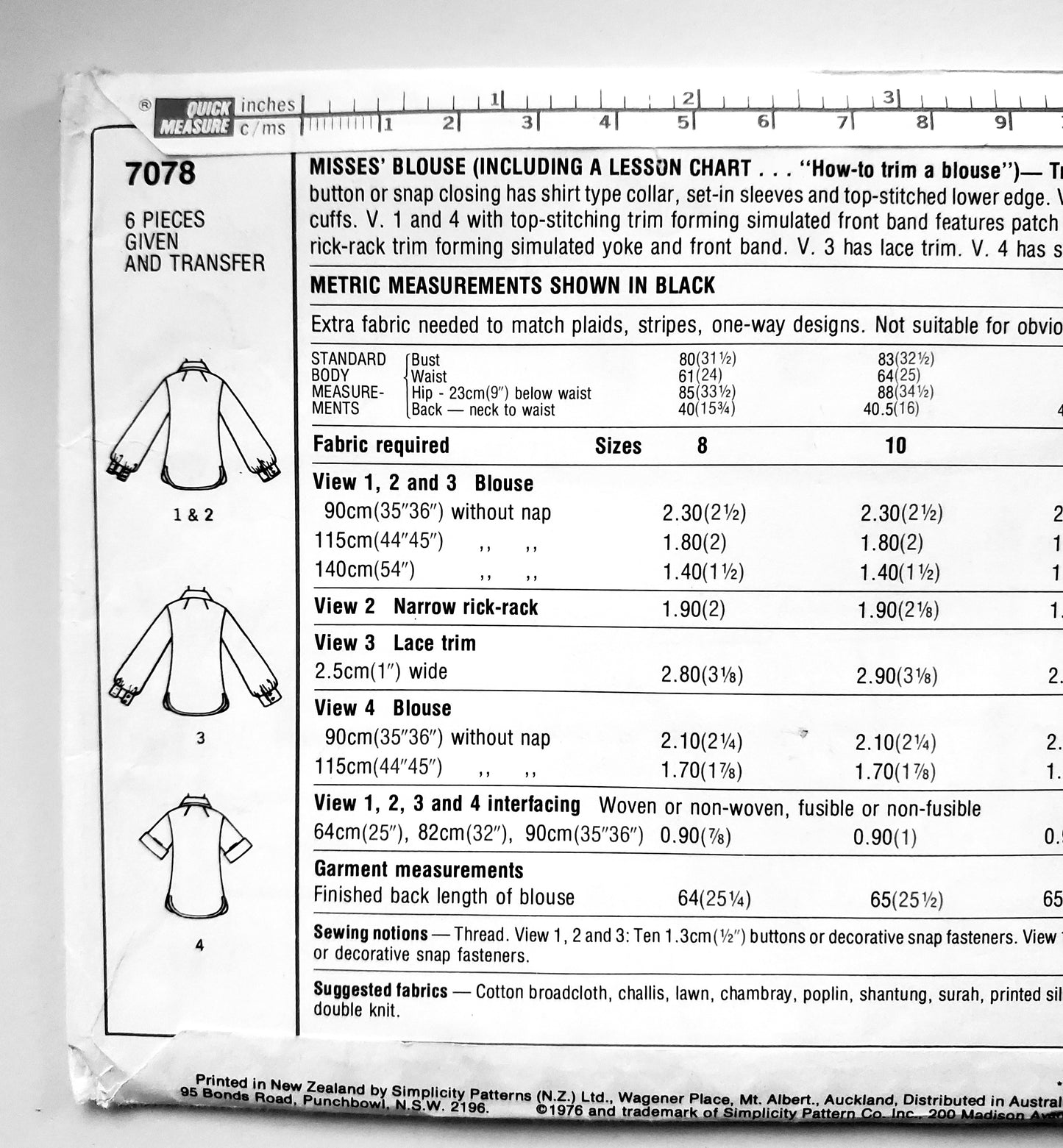 SIMPLICITY Sewing Pattern 7078, Shirt or Blouse, How To Sew, Size 12