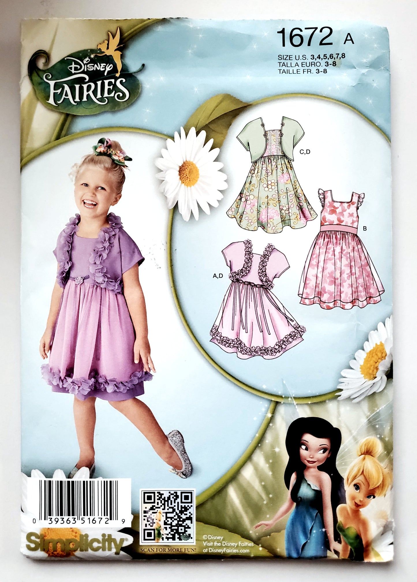 SIMPLICITY Sewing Pattern 1672 Child's Dress and Bolero, Disney Fairies, Girls SIZE 3-8
