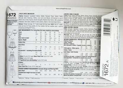 SIMPLICITY Sewing Pattern 1672 Child's Dress and Bolero, Disney Fairies, Girls SIZE 3-8