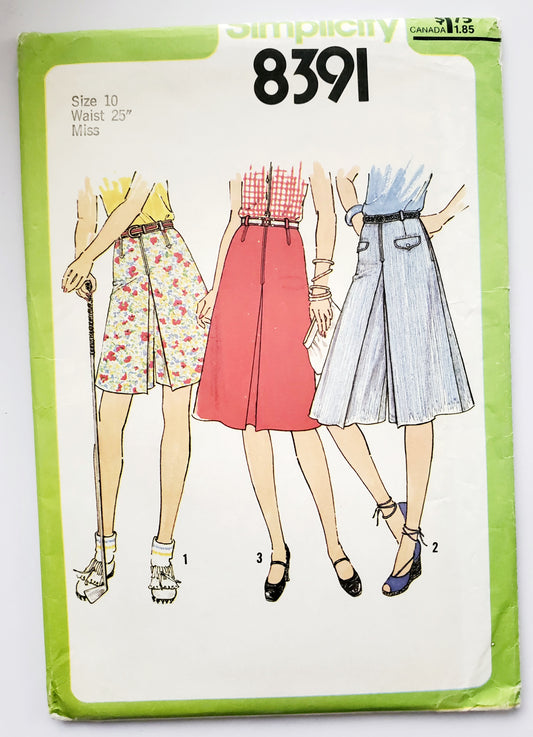 SIMPLICITY Sewing Pattern 8391, Vintage, Culottes, Skirts, Size 10