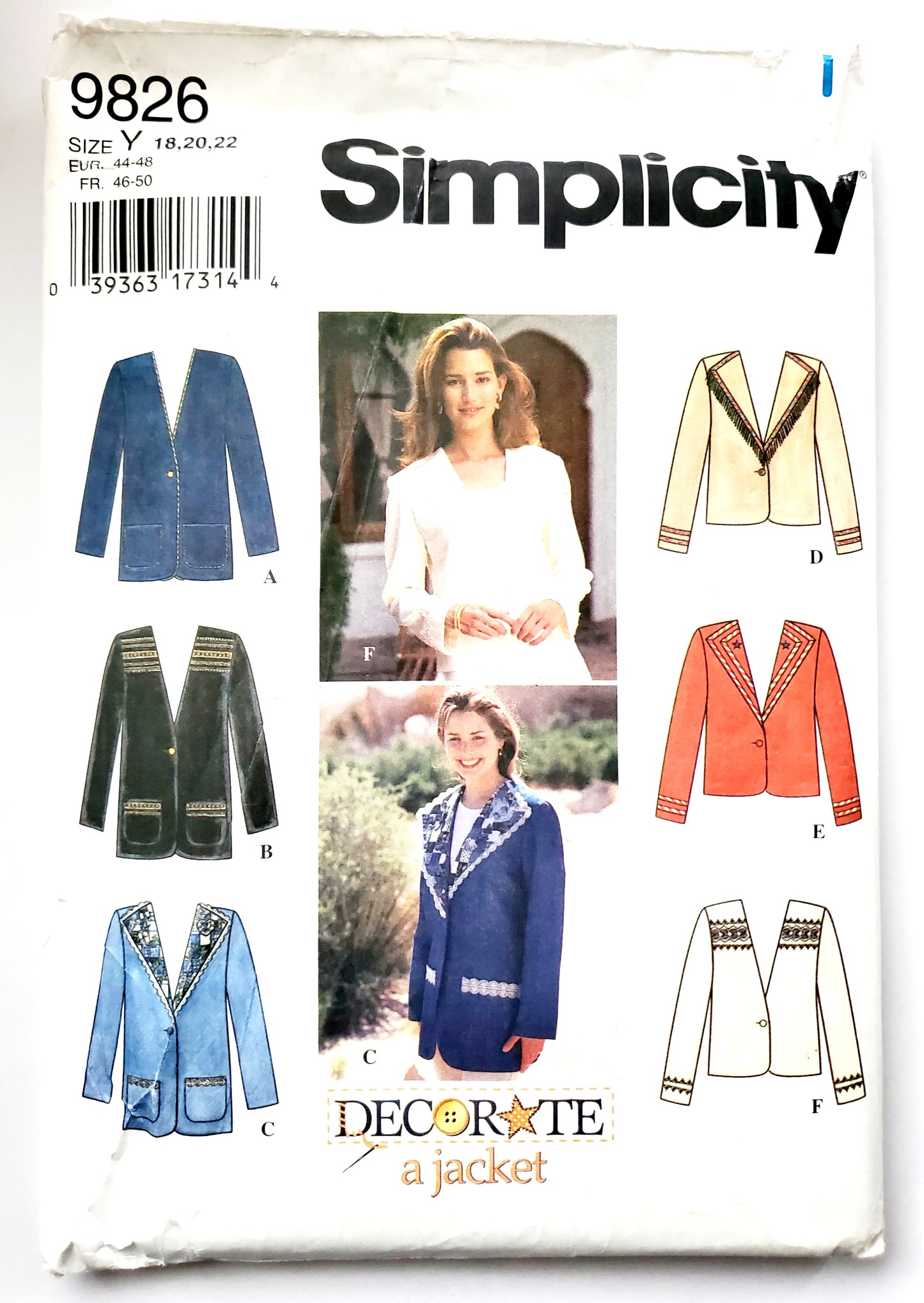 SIMPLICITY Sewing Pattern 9826, Jacket, Decorate a Decorate, Lined Jaclet, Size 18-22