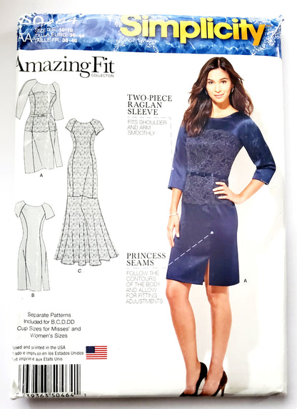 SIMPLICITY Sewing Pattern S0464, Dress, Amazing Fit, Lace Overlay, Size 10-18