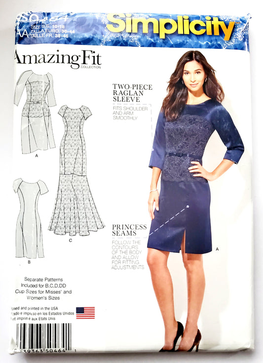 SIMPLICITY Sewing Pattern S0464, Dress, Amazing Fit, Lace Overlay, Size 10-18