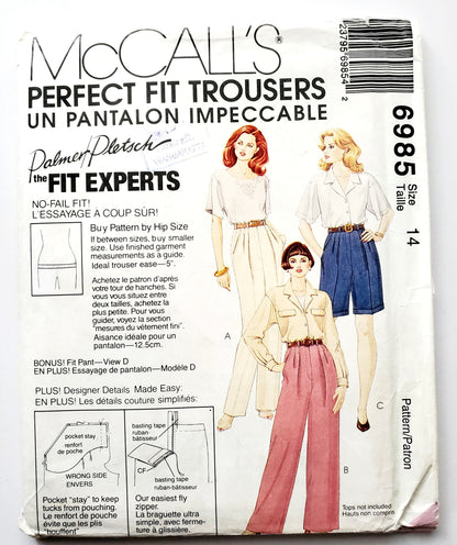 MCCALLS Sewing Pattern 6985 Perfect Fit Trousers, Pants, Shorts, Fitting Shell,  Size 14