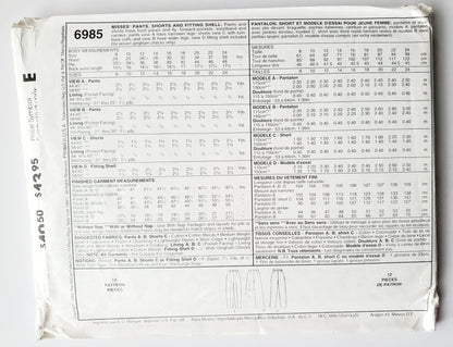 MCCALLS Sewing Pattern 6985 Perfect Fit Trousers, Pants, Shorts, Fitting Shell,  Size 14