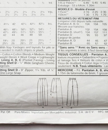 MCCALLS Sewing Pattern 6985 Perfect Fit Trousers, Pants, Shorts, Fitting Shell,  Size 14