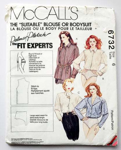 MCCALLS Sewing Pattern 6732 Blouse, Bodysuit, Panties, French Cuffs, The Fit Experts, Size 6