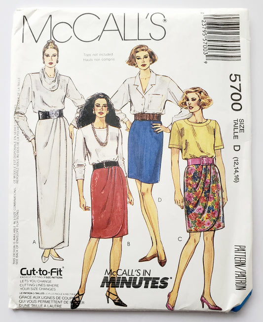 MCCALLS Sewing Pattern 5700  Mock Wrap Skirt, Three Lengths, Soft Pleated Front, Size 12-16