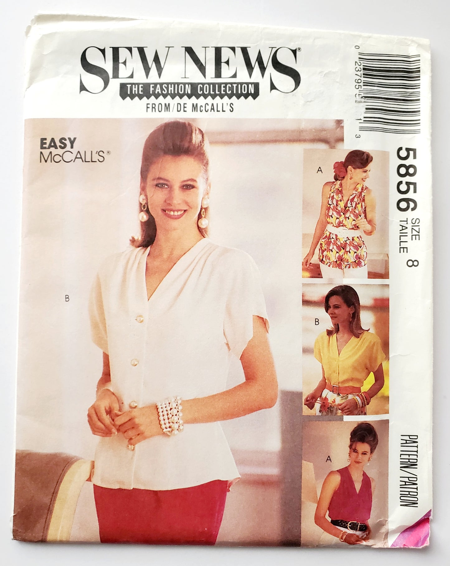 MCCALLS Sewing Pattern 5856 Blouses Front Shoulder Pleats, Two Lengths, Size 8