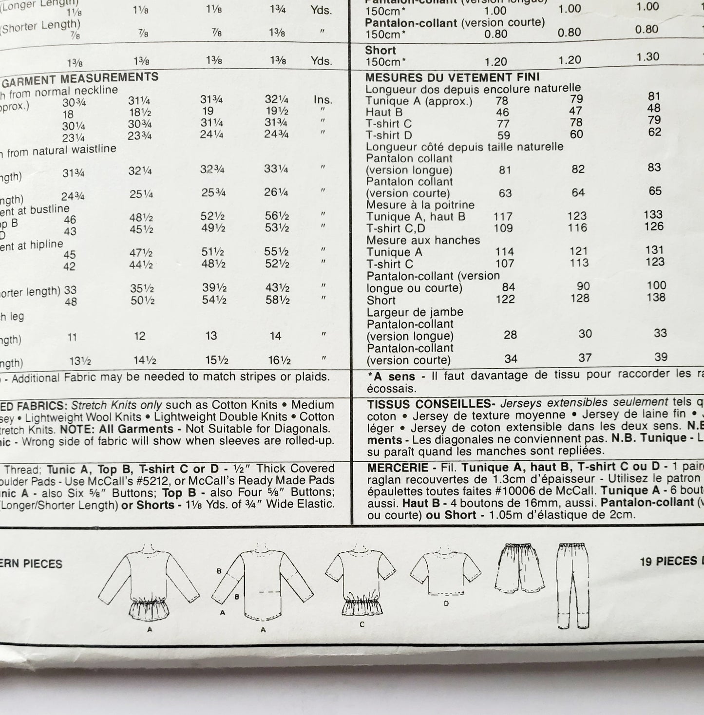 MCCALLS Sewing Pattern 5268 Tunic or Tops, Tshirts, Leggings, Shorts Size 6-8