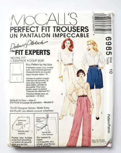MCCALLS Sewing Pattern 6985 Perfect Fit Trousers, Pants, Shorts, Fitting Shell,  Size 10