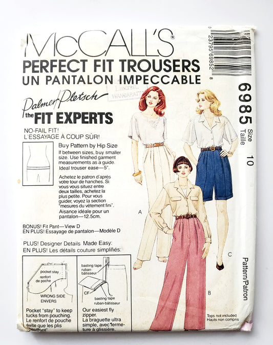 MCCALLS Sewing Pattern 6985 Perfect Fit Trousers, Pants, Shorts, Fitting Shell,  Size 10