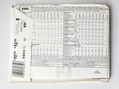 MCCALLS Sewing Pattern 6985 Perfect Fit Trousers, Pants, Shorts, Fitting Shell,  Size 10