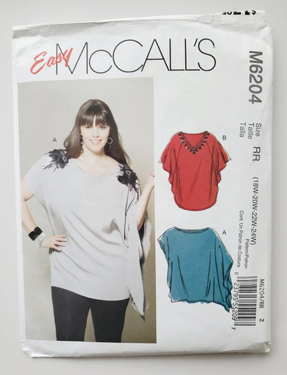 MCCALLS Sewing Pattern M6204 Loose Fitting Tunics, Plus Sizes, Size 18-24
