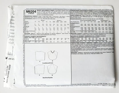 MCCALLS Sewing Pattern M6204 Loose Fitting Tunics, Plus Sizes, Size 18-24