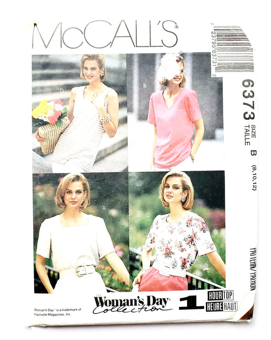 MCCALLS Sewing Pattern 6373 Early 90's Pullover Tops, Size 8-12