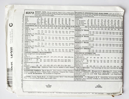 MCCALLS Sewing Pattern 6373 Early 90's Pullover Tops, Size 8-12