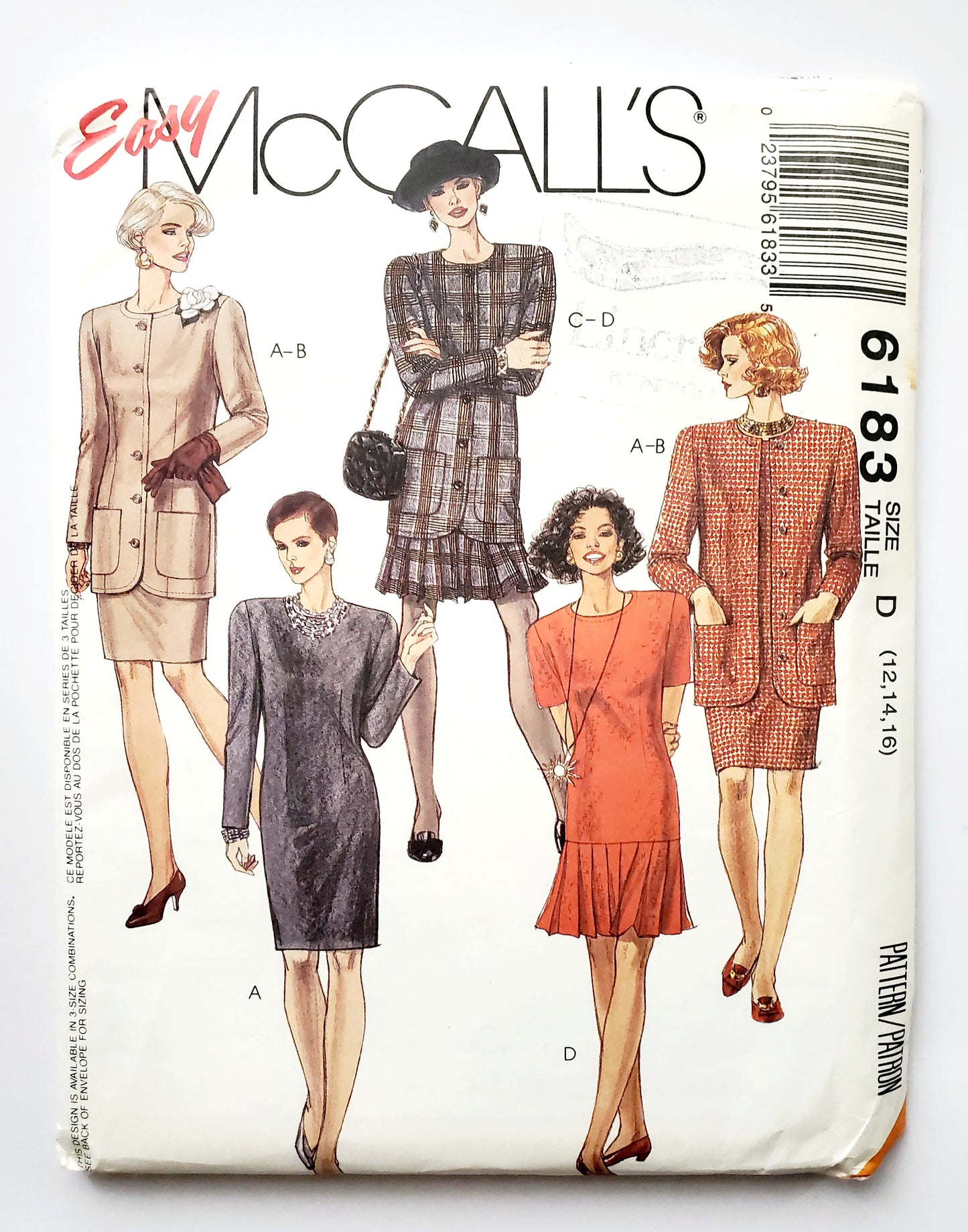MCCALLS Sewing Pattern 6183 Unlined Jacket, Semi-Fitted, Dresses, Pressed Pleats Lower Edge, Size 12-16