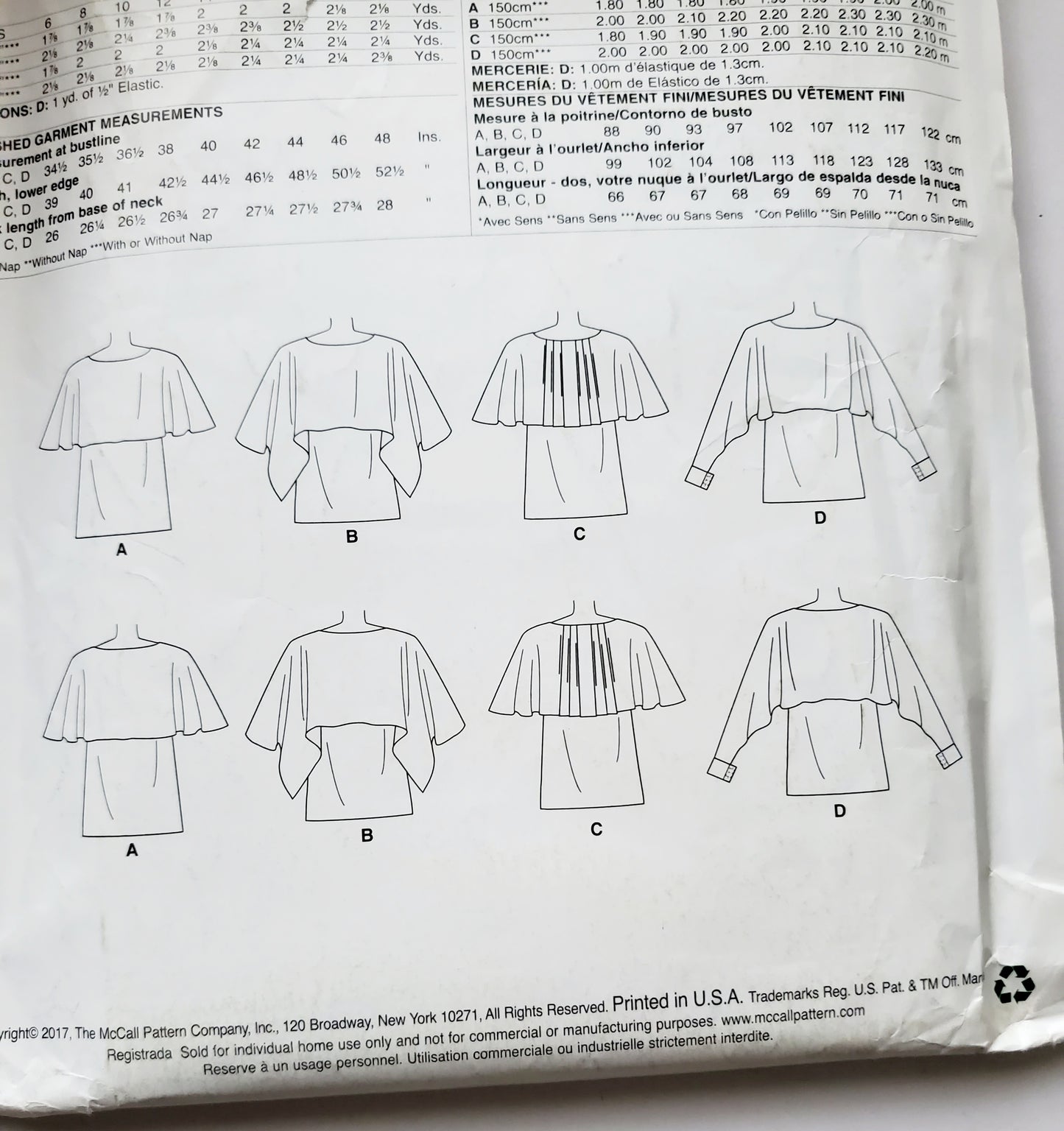 MCCALLS Sewing Pattern M7658 Pullover Tops with Overlay Size 6-22