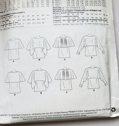 MCCALLS Sewing Pattern M7658 Pullover Tops with Overlay Size 6-22