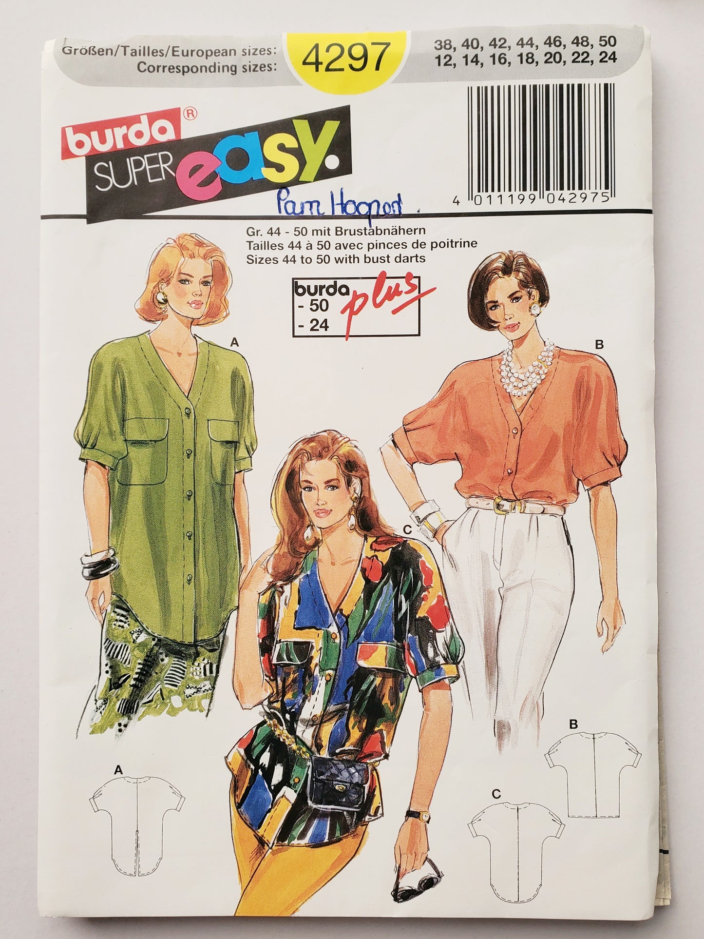 BURDA SUPER EASY, Sewing Pattern 4297, Shirts, Tops, Shirt with Curved Hem, Size 12-24