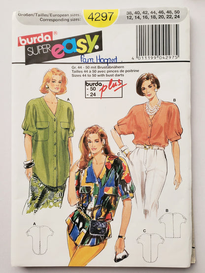 BURDA SUPER EASY, Sewing Pattern 4297, Shirts, Tops, Shirt with Curved Hem, Size 12-24