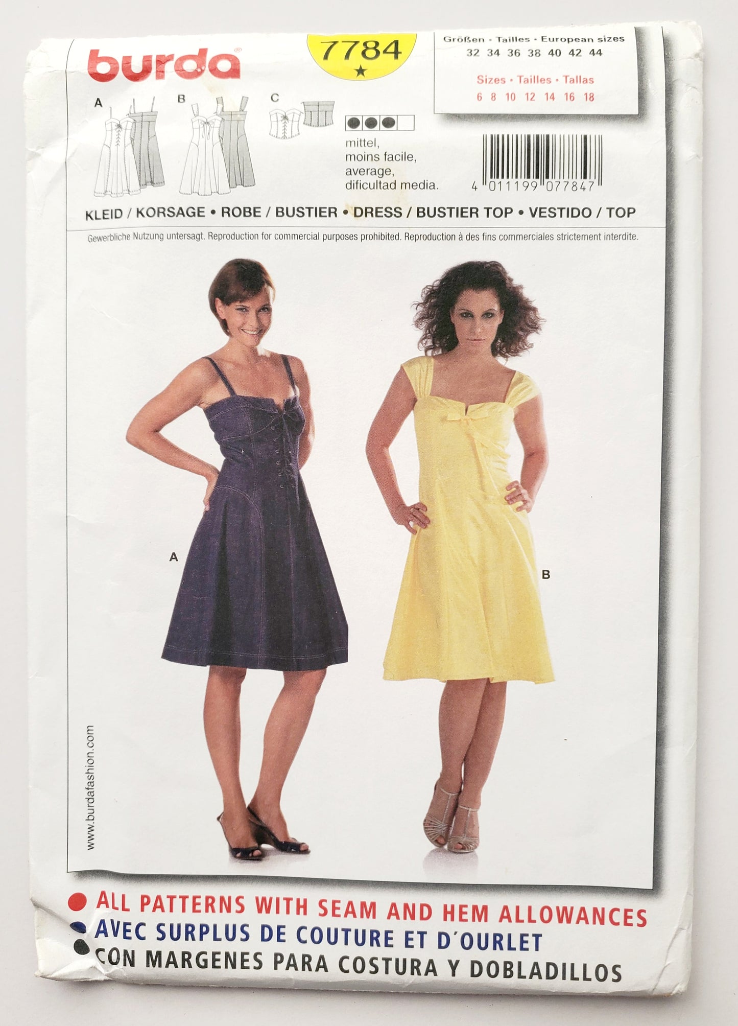 BURDA Sewing Pattern 7784, Dress, Lace-Up Sweetheart Sundress, Size 6-18