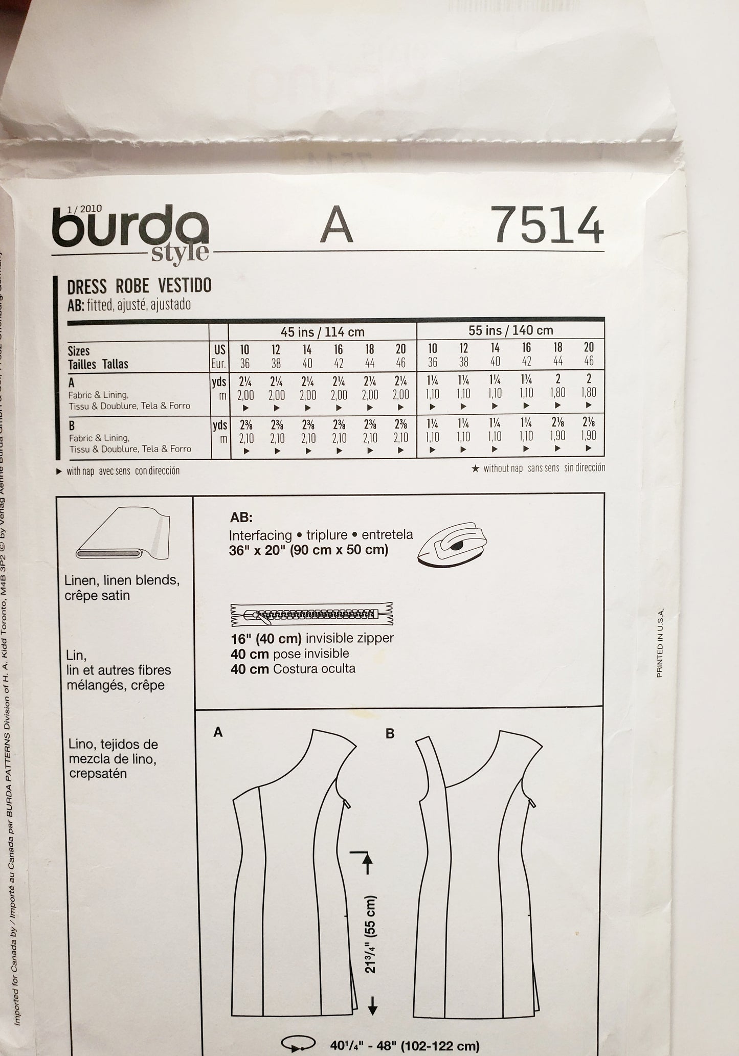 BURDA STYLE, Sewing Pattern 7514, Dress, One-Shoulder Dress, Size 10-20