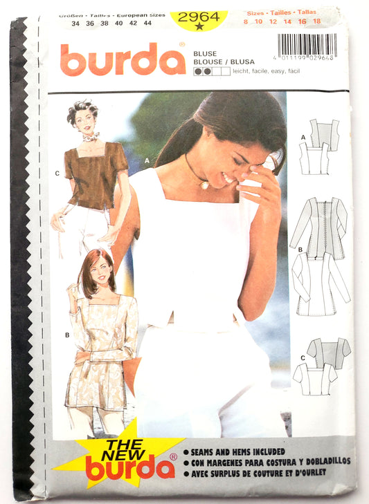 BURDA, Sewing Pattern 2964, Pants, Jacket, Top, Fitted, Size 8-18