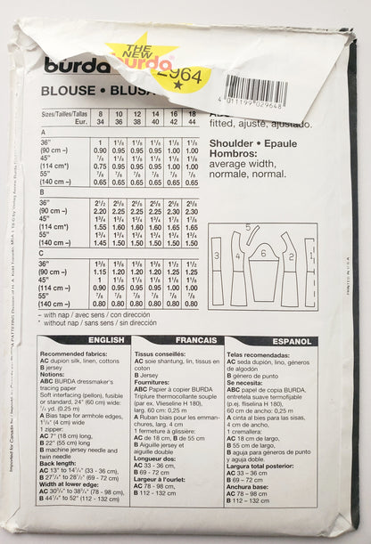 BURDA, Sewing Pattern 2964, Pants, Jacket, Top, Fitted, Size 8-18