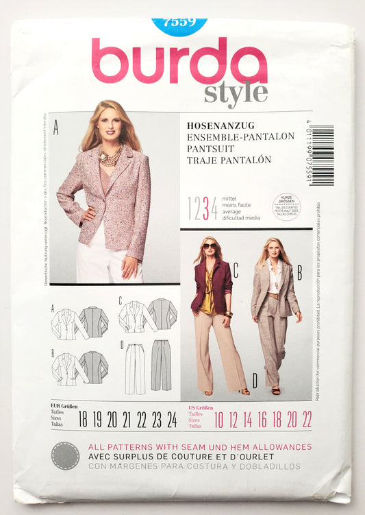 BURDA STYLE, Sewing Pattern 7559, Pants, Jackets, Size 10-22