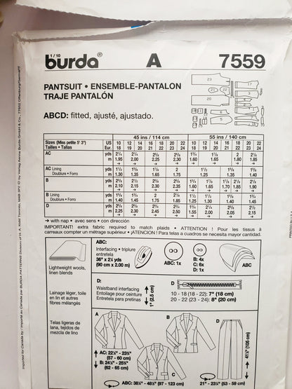 BURDA STYLE, Sewing Pattern 7559, Pants, Jackets, Size 10-22