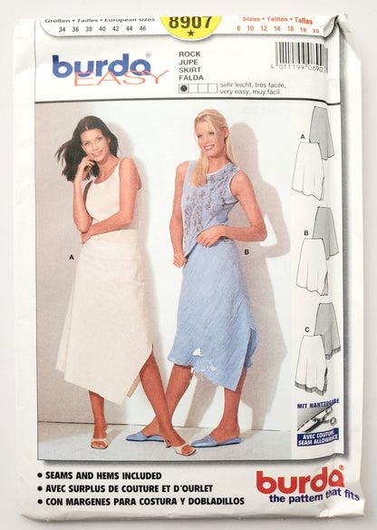 BURDA EASY, Sewing Pattern 8907, Skirt with Uneven Hemline, Fringe, Size 8-20