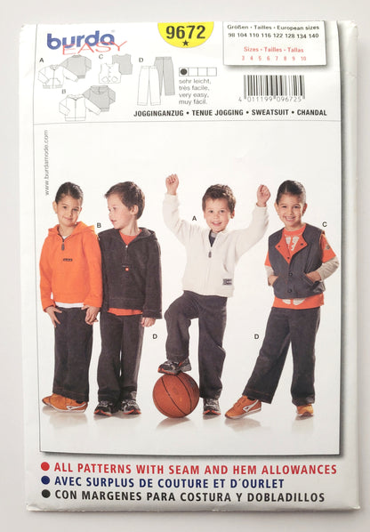 BURDA KIDS, Sewing Pattern 9672, Pants, Vests, Jumpers, Sweaters, Boys, Kids, Size 3-10