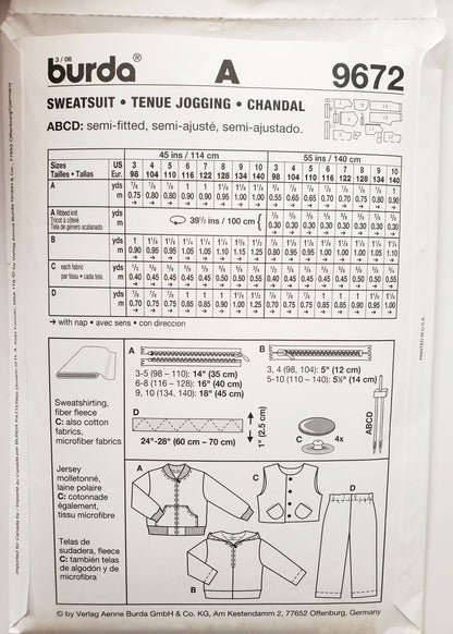 BURDA KIDS, Sewing Pattern 9672, Pants, Vests, Jumpers, Sweaters, Boys, Kids, Size 3-10